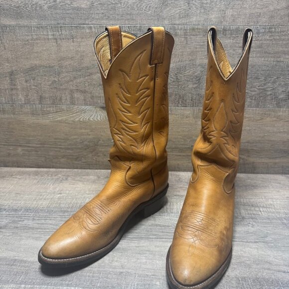 Justin Light Tan Leather Cowboy Boots Men's Size 10.5 - Picture 1 of 8